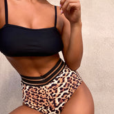 Leopard Panel Mesh High Waist Bralette Brazilian Two Piece Bikini Swimsuit
